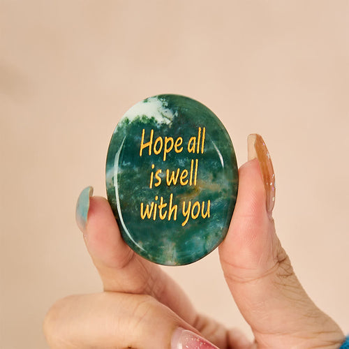 Buddha Stones Hope All Is Well With You Natural Moss Agate Palm Stone Growth Crystal Decor