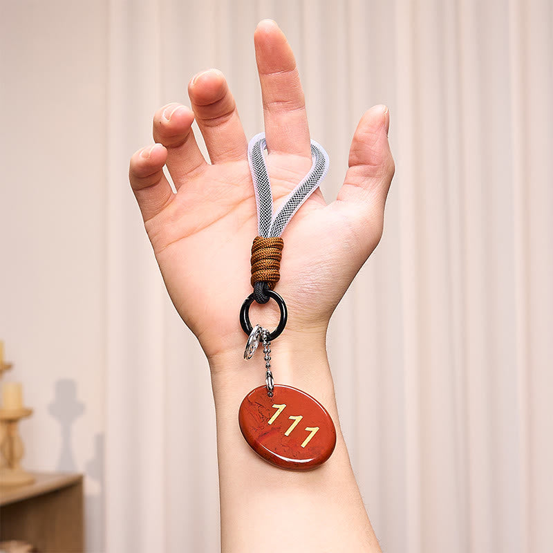 Buddha Stones "Embrace New Beginnings" 111 Angel Number Natural Red Jasper Key Chain Hanging Decoration Includes Gift Message Card