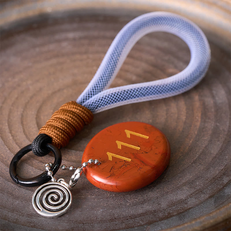 Buddha Stones "Embrace New Beginnings" 111 Angel Number Natural Red Jasper Key Chain Hanging Decoration Includes Gift Message Card