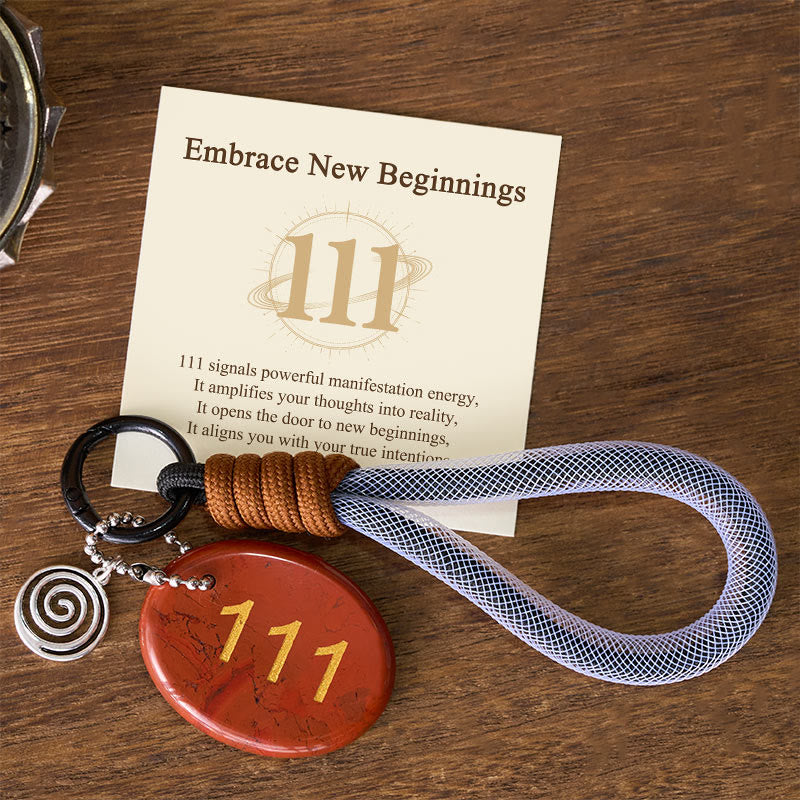 Buddha Stones "Embrace New Beginnings" 111 Angel Number Natural Red Jasper Key Chain Hanging Decoration Includes Gift Message Card