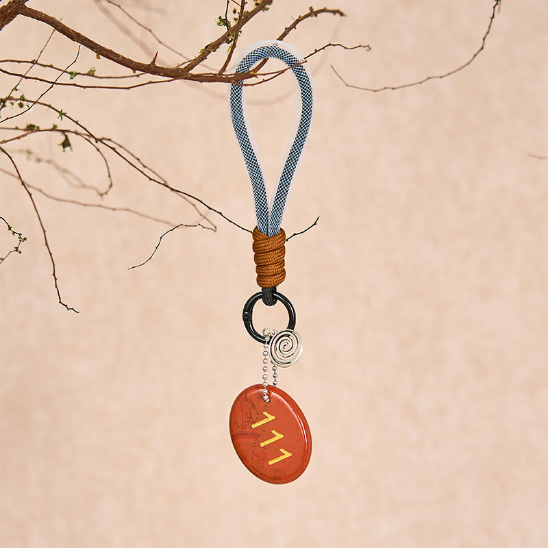 Buddha Stones "Embrace New Beginnings" 111 Angel Number Natural Red Jasper Key Chain Hanging Decoration Includes Gift Message Card
