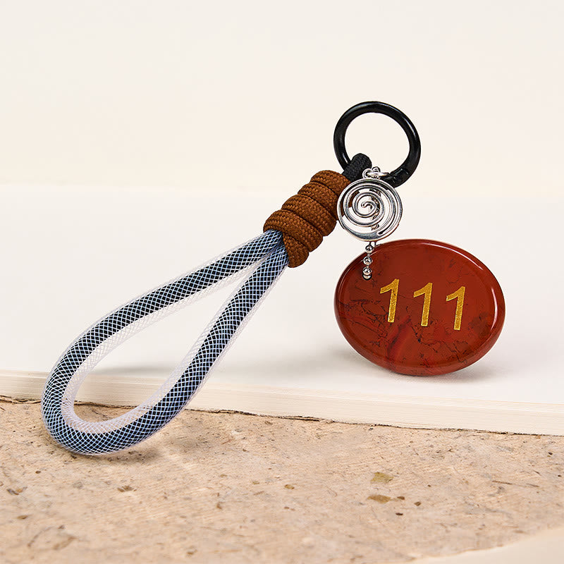 Buddha Stones "Embrace New Beginnings" 111 Angel Number Natural Red Jasper Key Chain Hanging Decoration Includes Gift Message Card