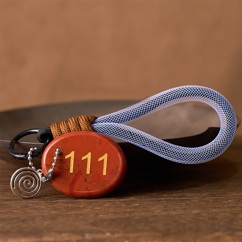 Buddha Stones "Embrace New Beginnings" 111 Angel Number Natural Red Jasper Key Chain Hanging Decoration Includes Gift Message Card