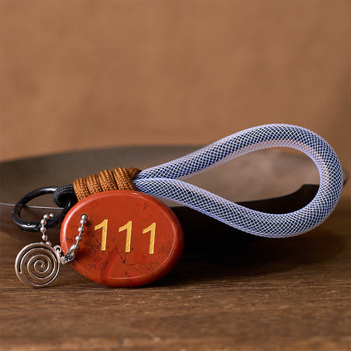 Buddha Stones "Embrace New Beginnings" 111 Angel Number Natural Red Jasper Key Chain Hanging Decoration Includes Gift Message Card