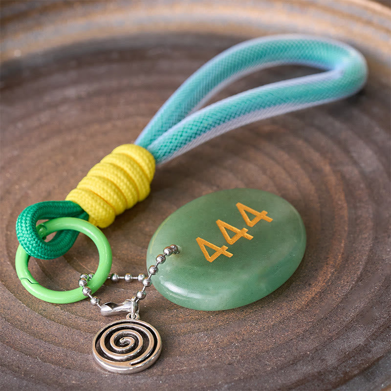 Buddha Stones "Wishing Protection and Stability" 444 Angel Number Natural Green Aventurine Key Chain Hanging Decoration Includes Gift Message Card