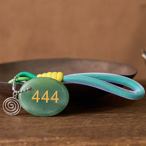 Buddha Stones "Wishing Protection and Stability" 444 Angel Number Natural Green Aventurine Key Chain Hanging Decoration Includes Gift Message Card