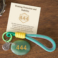 Buddha Stones "Wishing Protection and Stability" 444 Angel Number Natural Green Aventurine Key Chain Hanging Decoration Includes Gift Message Card