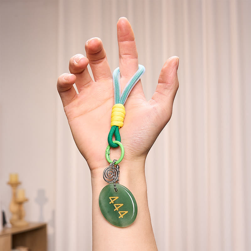 Buddha Stones "Wishing Protection and Stability" 444 Angel Number Natural Green Aventurine Key Chain Hanging Decoration Includes Gift Message Card