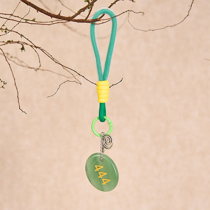 Buddha Stones "Wishing Protection and Stability" 444 Angel Number Natural Green Aventurine Key Chain Hanging Decoration Includes Gift Message Card