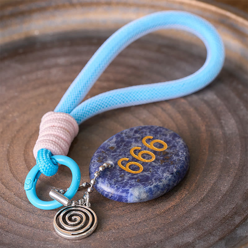Buddha Stones "Wishing Balance and Inner Peace" 666 Angel Number Natural Sodalite Key Chain Hanging Decoration Includes Gift Message Card