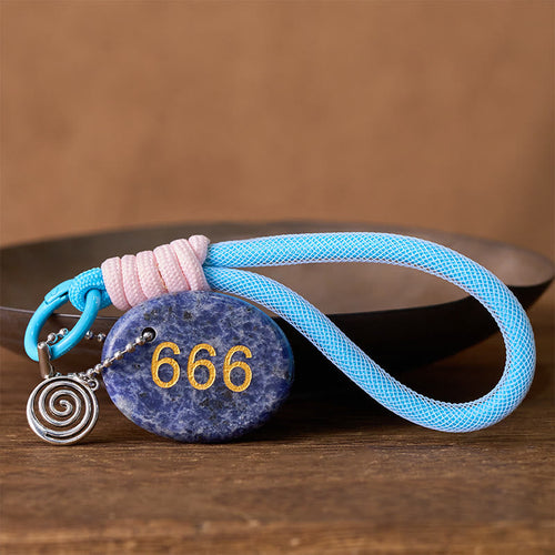 Buddha Stones "Wishing Balance and Inner Peace" 666 Angel Number Natural Sodalite Key Chain Hanging Decoration Includes Gift Message Card