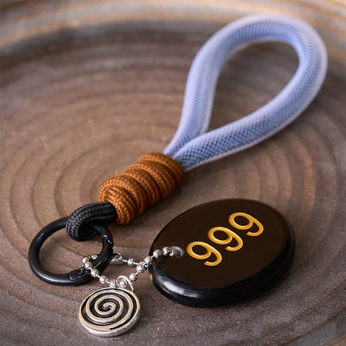 Buddha Stones "Wishing Closure and New Beginnings" 999 Angel Number Natural Black Obsidian Key Chain Hanging Decoration Includes Gift Message Card