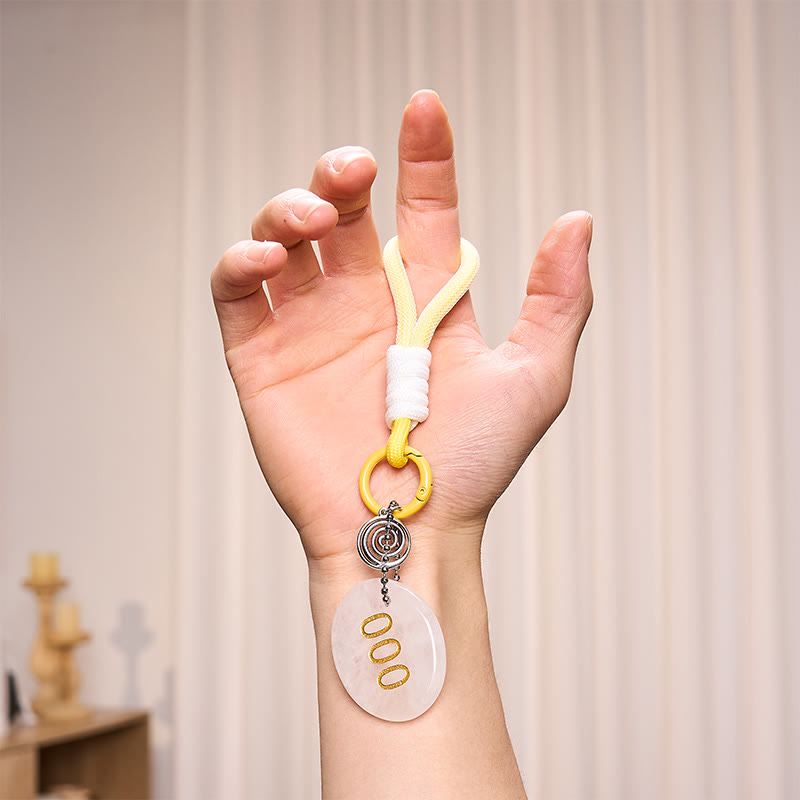 Buddha Stones "Infinite Possibilities Begin" 000 Angel Number Natural Clear Quartz Key Chain Hanging Decoration Includes Gift Message Card