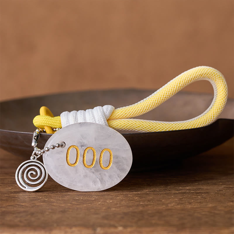 Buddha Stones "Infinite Possibilities Begin" 000 Angel Number Natural Clear Quartz Key Chain Hanging Decoration Includes Gift Message Card