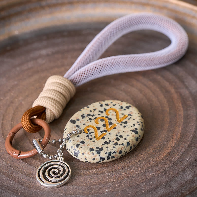 Buddha Stones "Wishing Harmony and Trust" 222 Angel Number Natural Dalmatian Jasper Key Chain Hanging Decoration Includes Gift Message Card