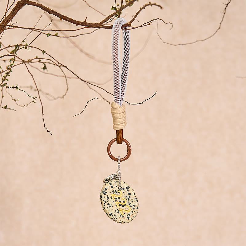 Buddha Stones "Wishing Harmony and Trust" 222 Angel Number Natural Dalmatian Jasper Key Chain Hanging Decoration Includes Gift Message Card