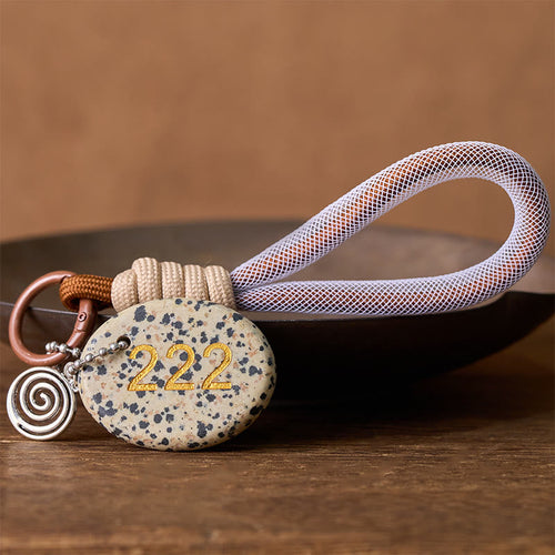 Buddha Stones "Wishing Harmony and Trust" 222 Angel Number Natural Dalmatian Jasper Key Chain Hanging Decoration Includes Gift Message Card