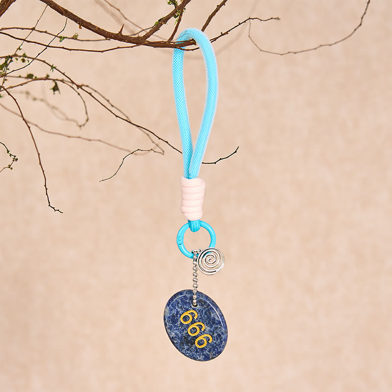 Buddha Stones "Wishing Balance and Inner Peace" 666 Angel Number Natural Sodalite Key Chain Hanging Decoration Includes Gift Message Card