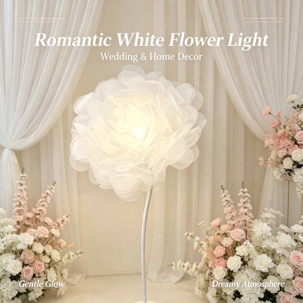 Automatic Opening‑Closing Peony Flower Floor Lamp, Handmade Petal LED Ambient Standing Lamp for Wedding Bedroom Decor