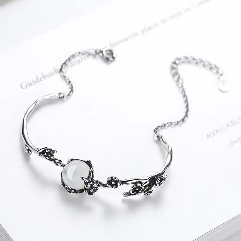 Buddha Stones "Sending Grace and Harmony"Plum Blossom Chalcedony Bracelet Includes Gift Message Card
