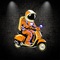 Space Ride: neon signs An Electric Vehicle Adventure for Astronauts Riding Among the Stars