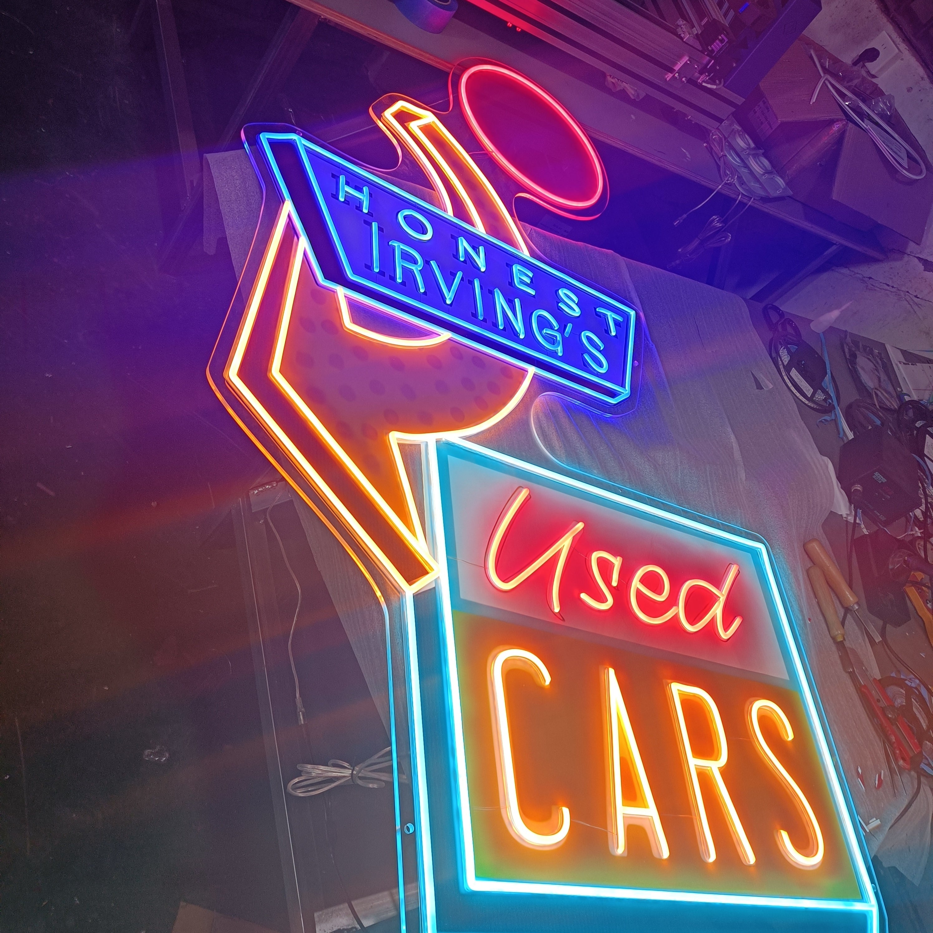 Custom Used Car Neon Sign – Retro Car Dealership Style | Personalized LED Neon Light for Garage, Auto Shop, Man Cave | Choose Text, Color, Size & Font