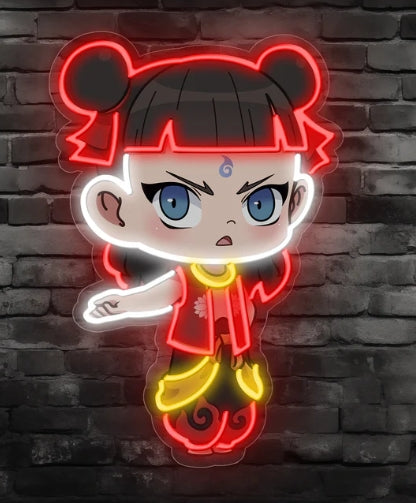 NeZha shaped UV print Neon Light, Red and yellow Color Personalized Decoration for Play Spaces, Preferred by Chinese Animation Enthusiasts