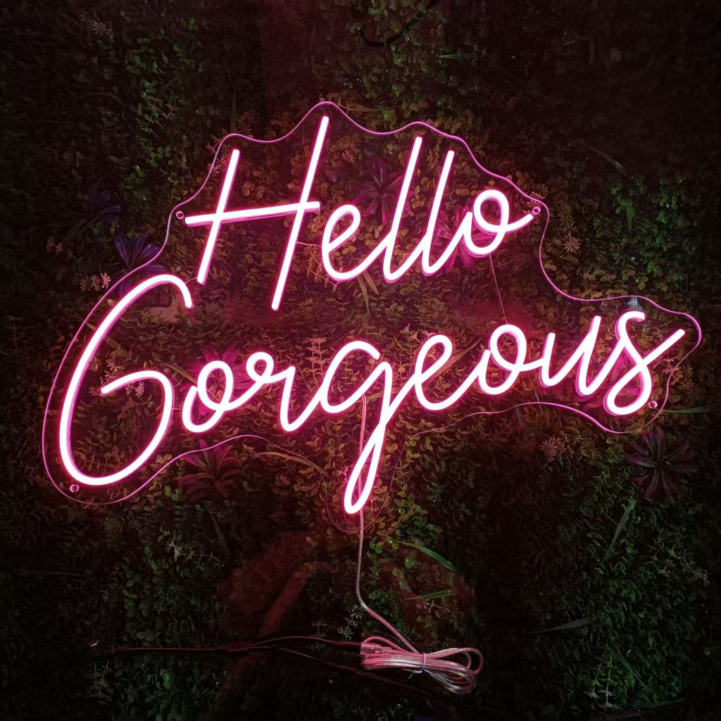 Hello Gorgeous Neon Sign – LED Light for Beauty Salon, Bedroom, Wedding & Glam Decor