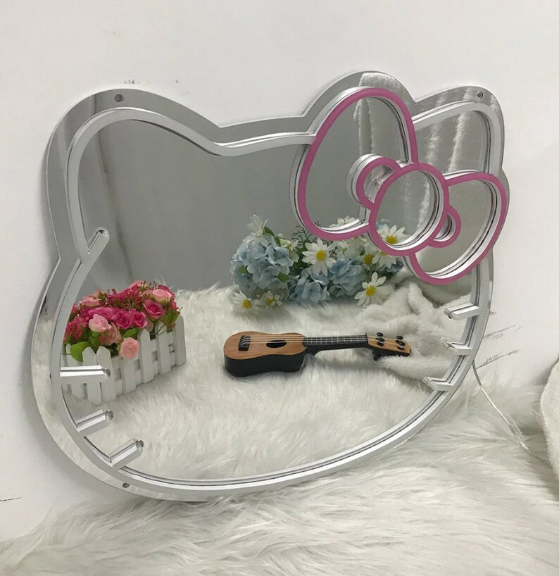 Kitty Neon Mirror Neon Sign Custom LED Light Cat Makeup Mirror Cute Girl Room Decor Wall Mirror Gift for Her