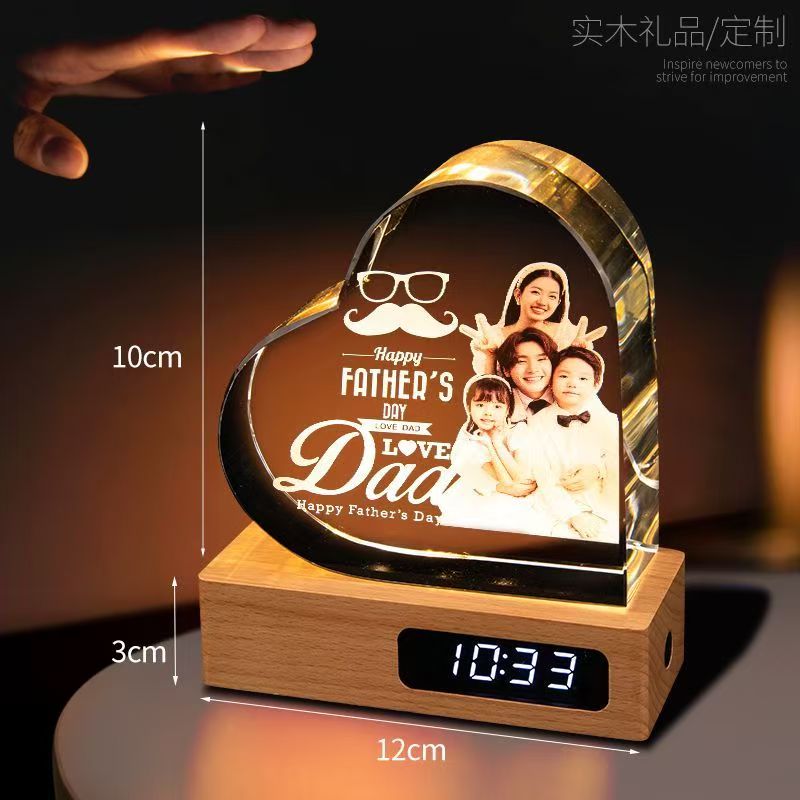 Personalized 3D Laser Engraved Crystal Photo Night Light, Custom Picture LED Lamp with Wooden Base, Memorial Keepsake Gift for Family, Couple & Pet