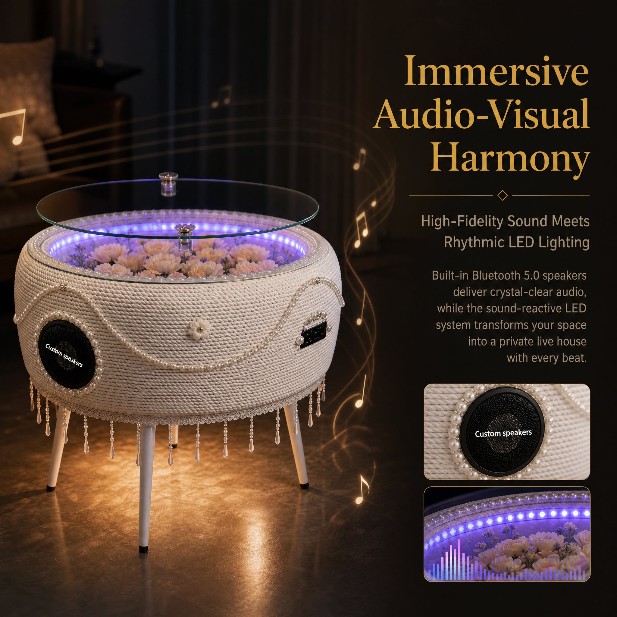 Custom Handcrafted Tire Coffee Table with Bluetooth Audio