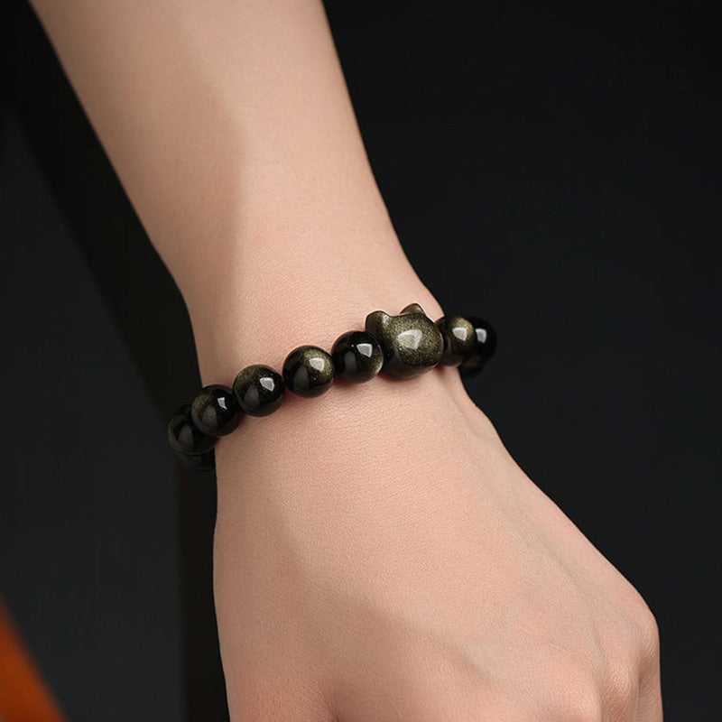 Buddha Stones "All the best for Luck and Confidence" Lovely Cat Bracelet Includes Gift Message Card