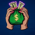 Large LED Neon Sign for Home Art, Hands Holding Money Bag & Dollar Design, Man Cave Neon Lights, Suitable for Bedroom, Home Office, Hotel, Cafe, and Recreation Room Wall Decor