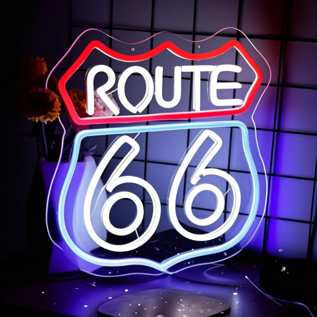 Historic Route 66 Neon Sign, Home Art Man Cave Neon Lights, For Bedroom Home Office Hotel Cafe Recreation Room Wall Decor Gift