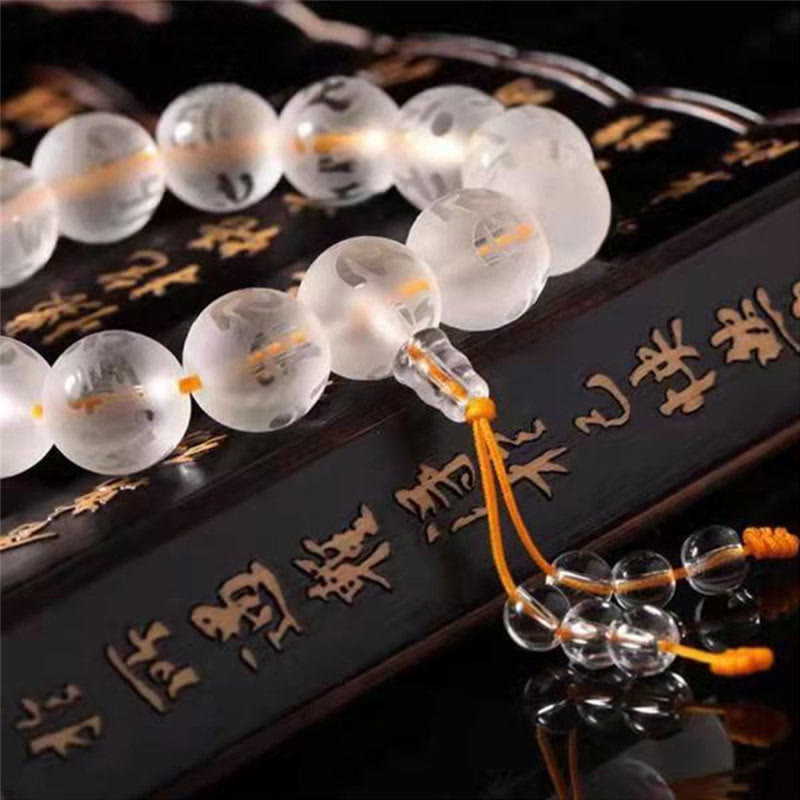 Buddha Stones "Blessings of Light and Protection" White Crystal Bracelet Includes Gift Message Card
