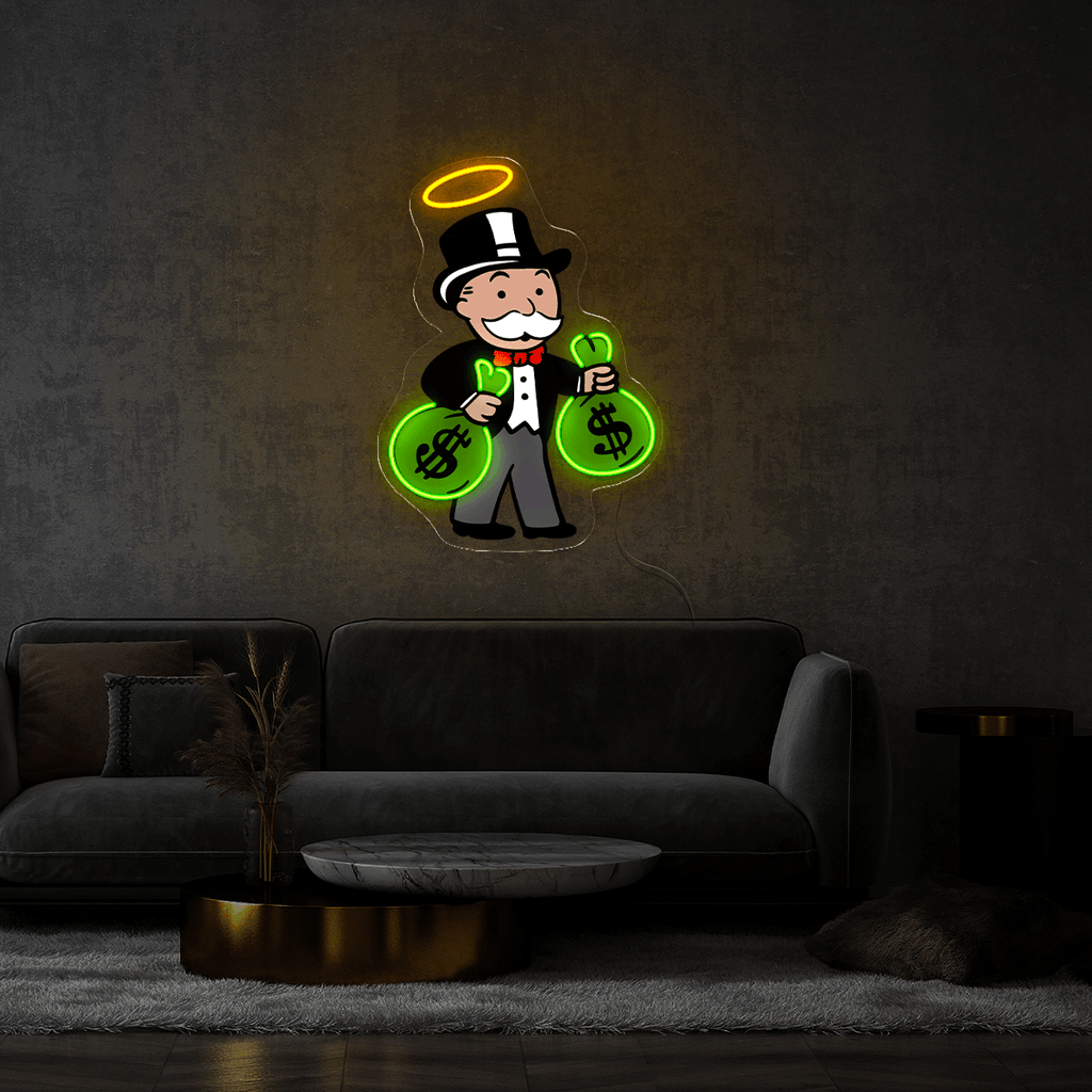 Monopoly Man Money Bag Artwork Led Neon Sign