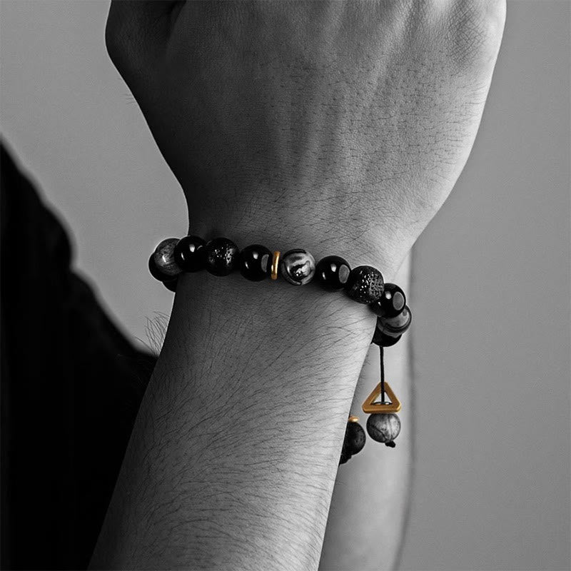 Buddha Stones "All the Best for Strength and Grounding" Obsidian Bracelet Includes Gift Message Card