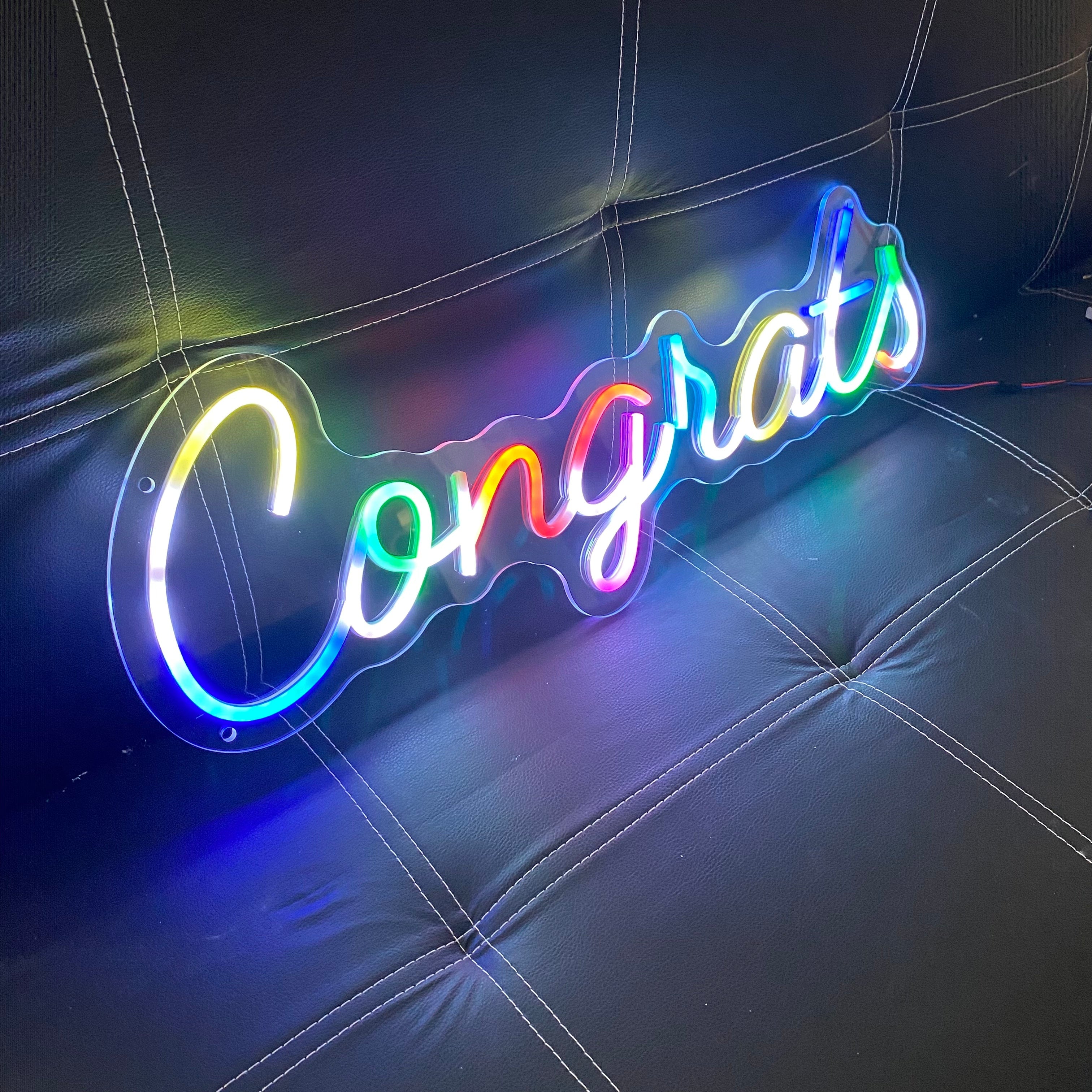 Congrats Full Color Neon Sign – Custom LED Neon Light for Graduation, Party, Wedding, Engagement – Vibrant Wall Decor, Celebration Neon Word Sign, Personalized Gift for Events and Home