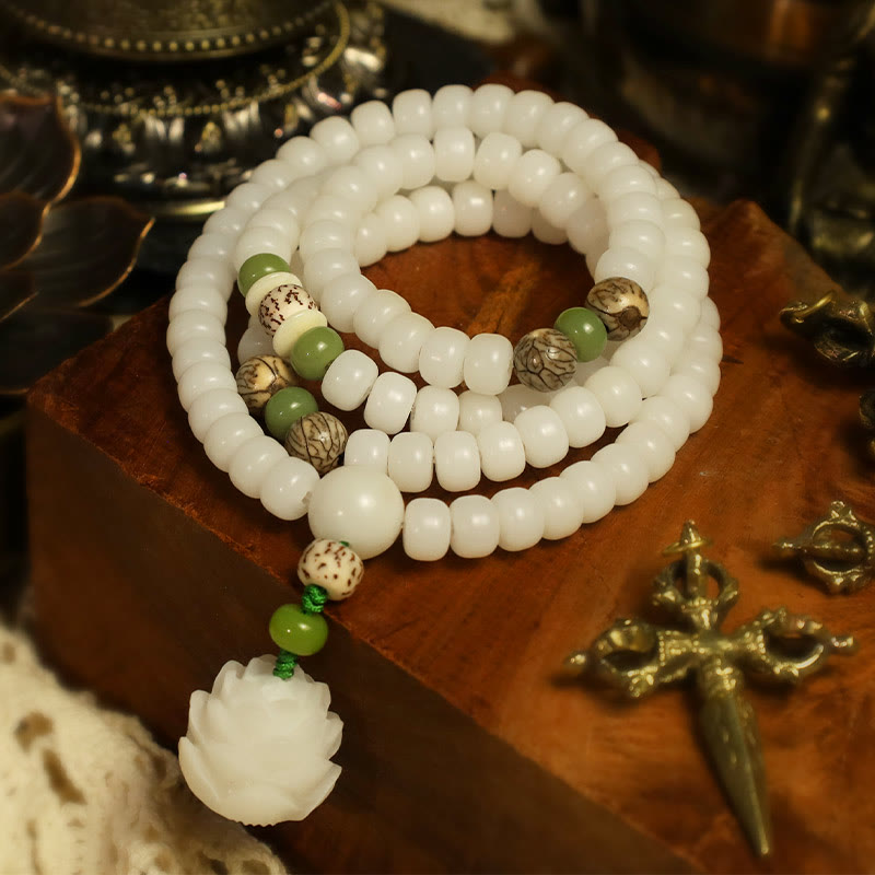 Buddha Stones "Hoping for Serenity and Mindfulness" Bodhi Lotus Mala Includes Gift Message Card