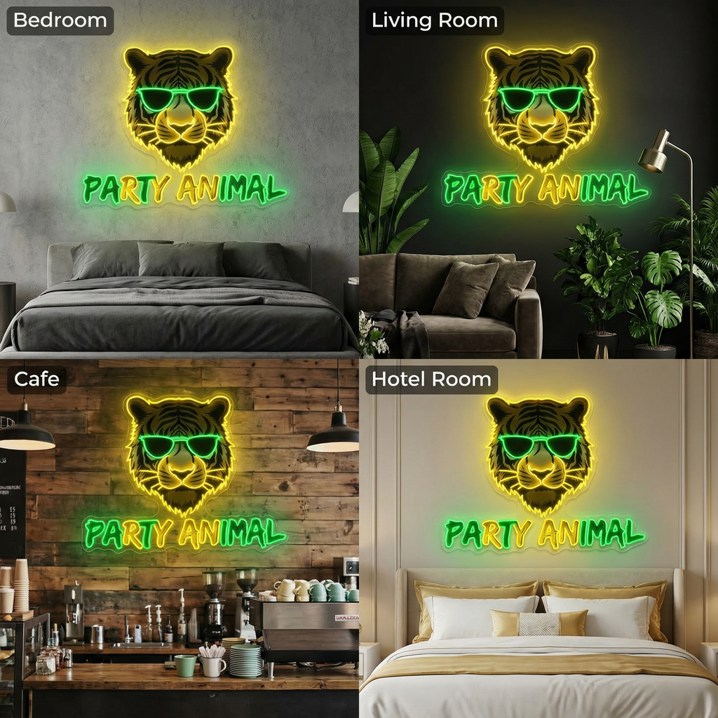 Custom “Party Animal” Tiger Neon Sign – Personalized LED Neon Light for Bar, Club & Home Decor