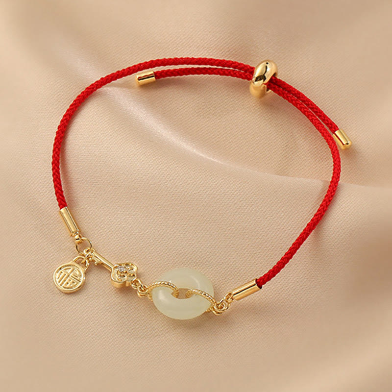 Buddha Stones "Wishing You Peace and Protection" Jade Red Rope Bracelet Includes Gift Message Card