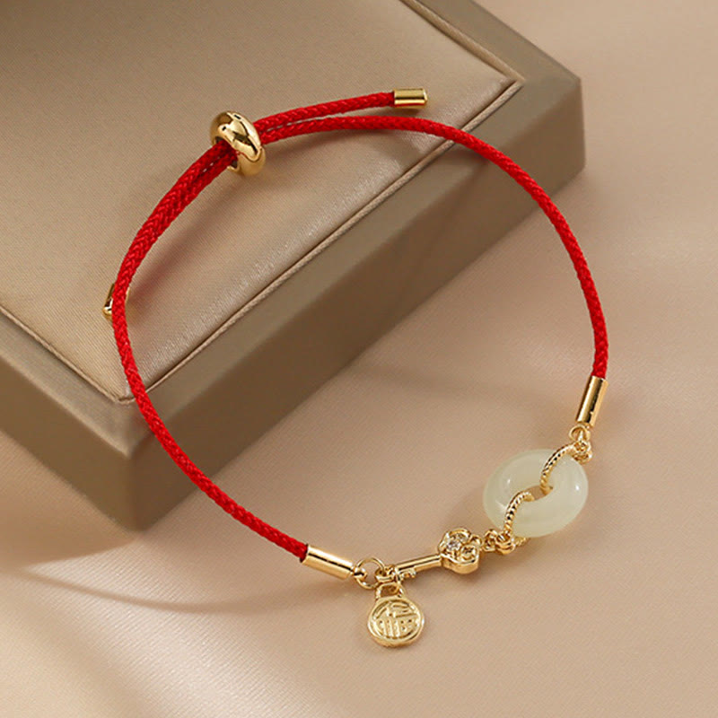Buddha Stones "Wishing You Peace and Protection" Jade Red Rope Bracelet Includes Gift Message Card