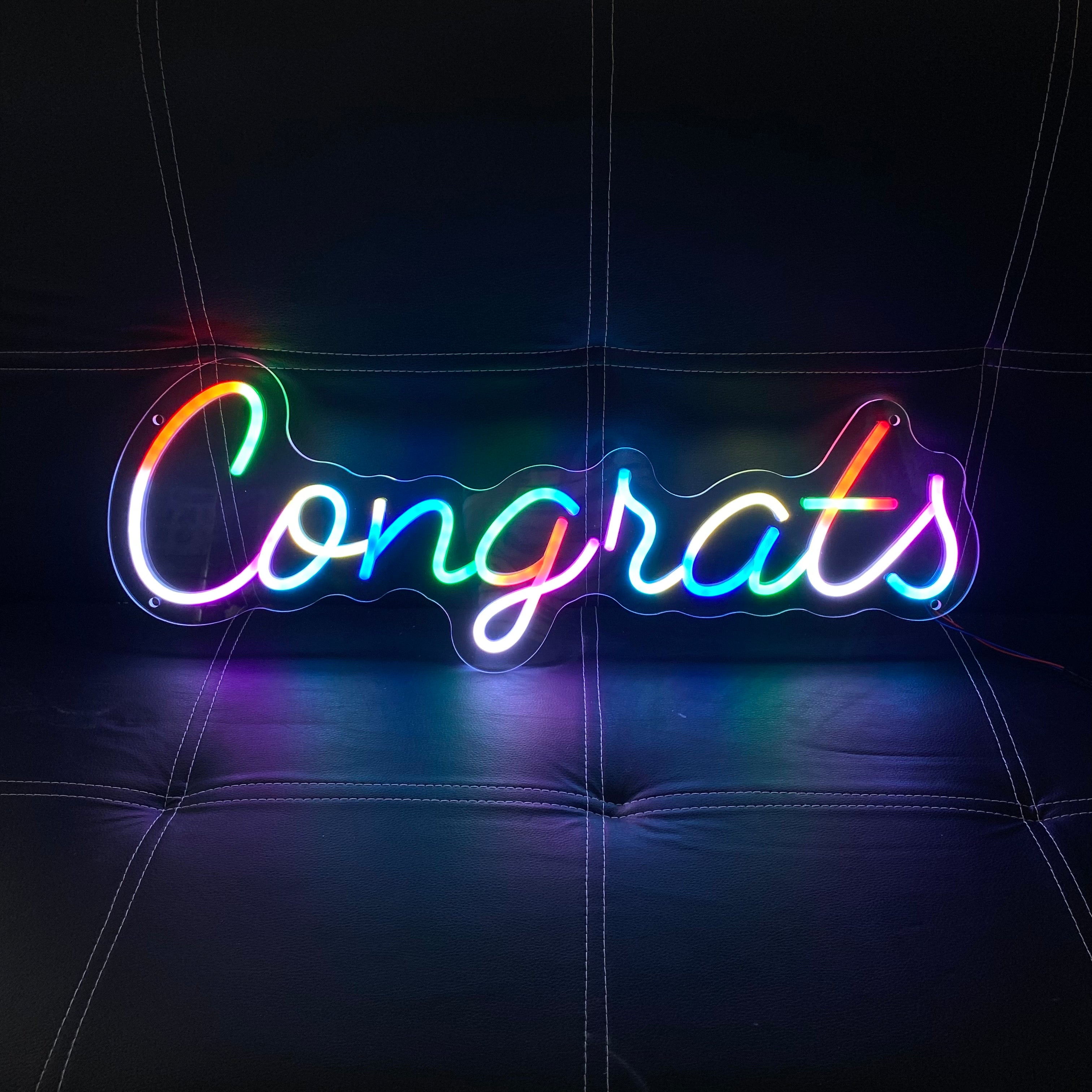 Congrats Full Color Neon Sign – Custom LED Neon Light for Graduation, Party, Wedding, Engagement – Vibrant Wall Decor, Celebration Neon Word Sign, Personalized Gift for Events and Home