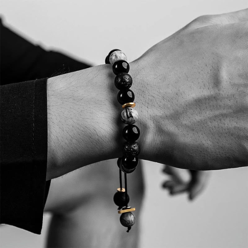Buddha Stones "All the Best for Strength and Grounding" Obsidian Bracelet Includes Gift Message Card