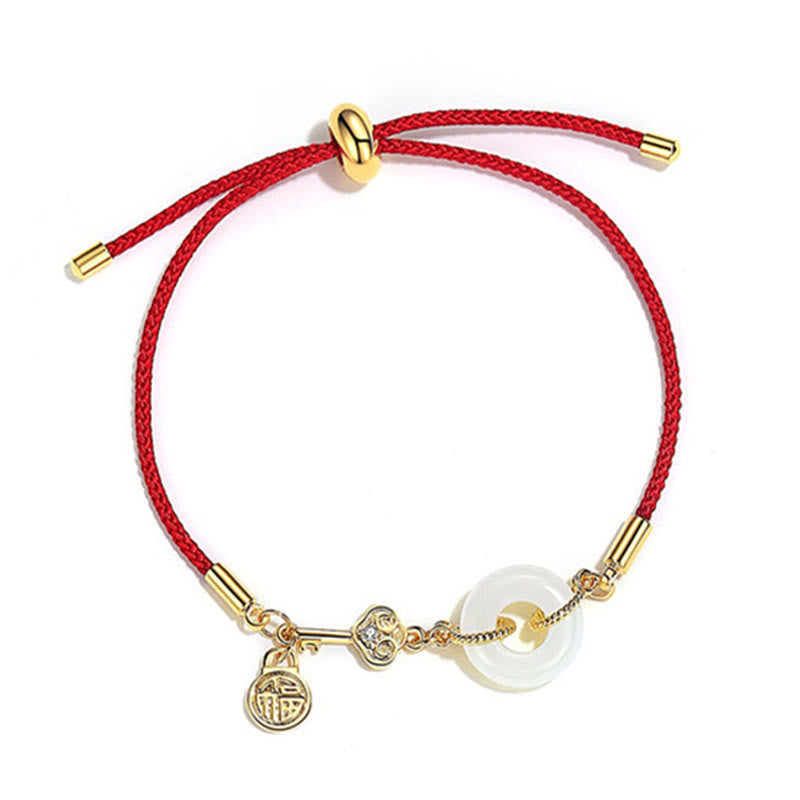 Buddha Stones "Wishing You Peace and Protection" Jade Red Rope Bracelet Includes Gift Message Card