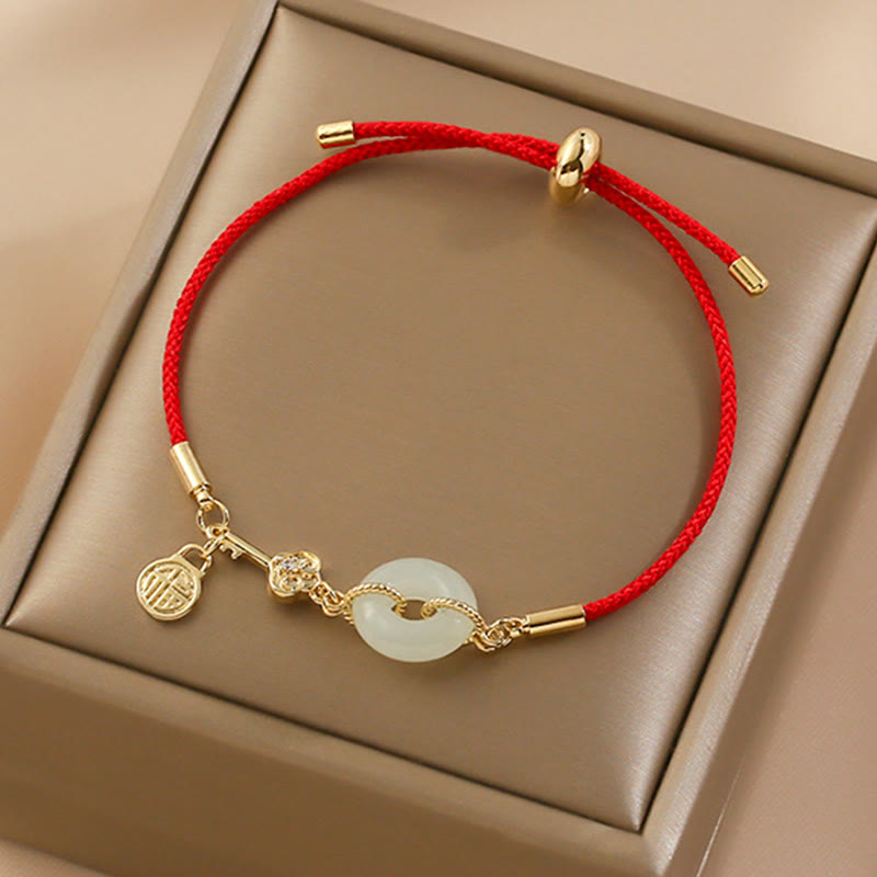 Buddha Stones "Wishing You Peace and Protection" Jade Red Rope Bracelet Includes Gift Message Card