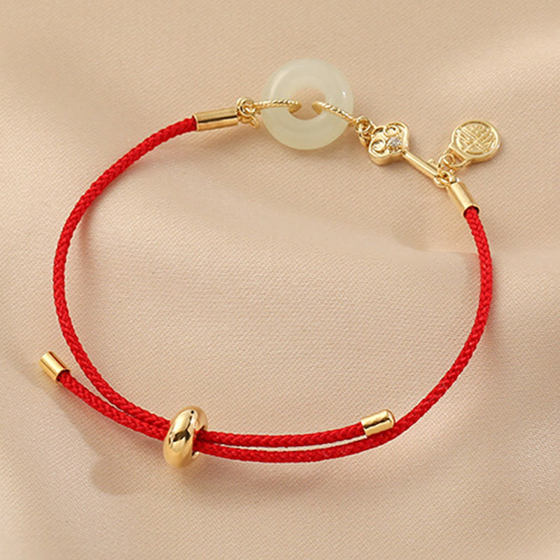 Buddha Stones "Wishing You Peace and Protection" Jade Red Rope Bracelet Includes Gift Message Card