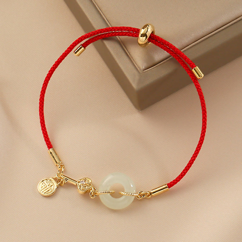 Buddha Stones "Wishing You Peace and Protection" Jade Red Rope Bracelet Includes Gift Message Card