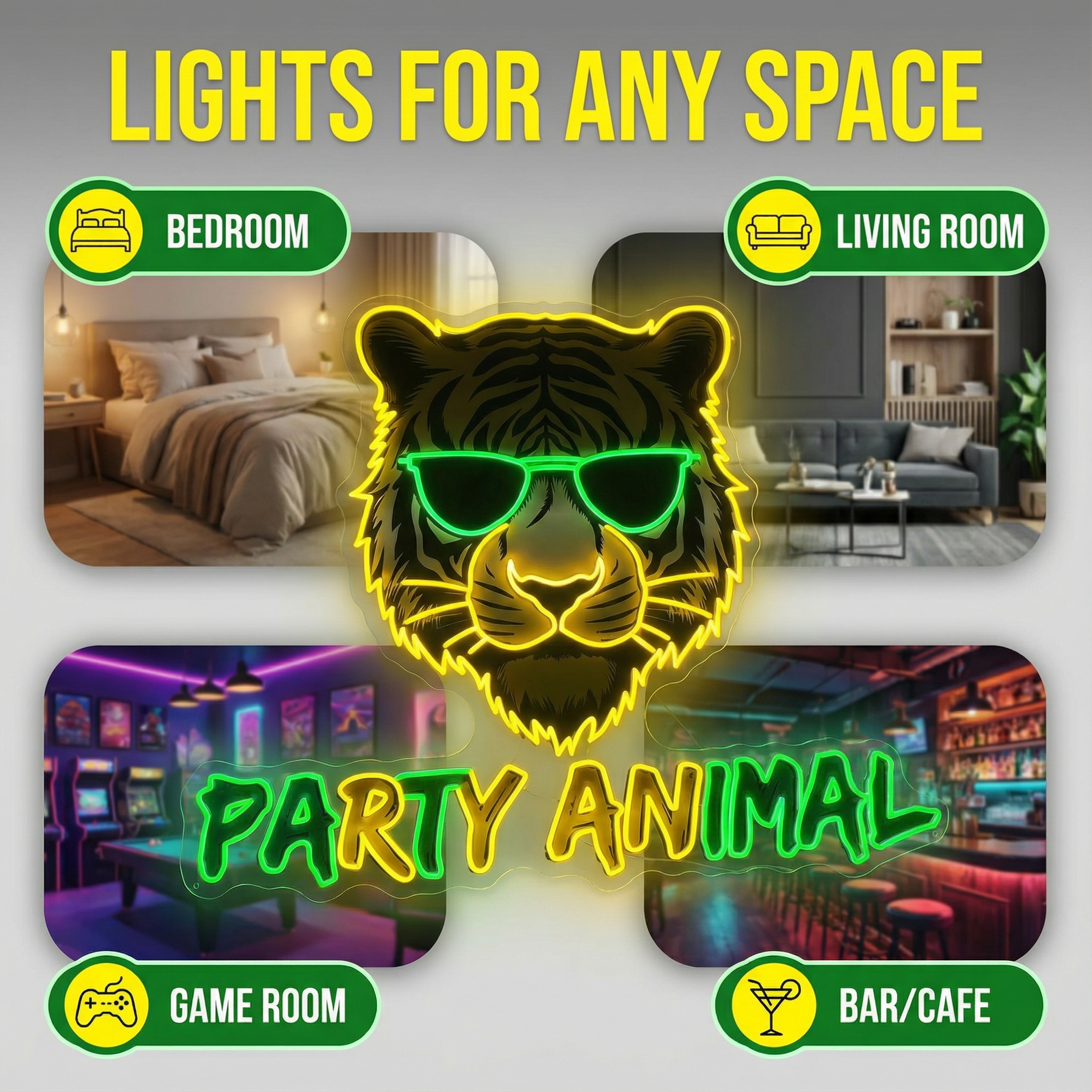 Custom “Party Animal” Tiger Neon Sign – Personalized LED Neon Light for Bar, Club & Home Decor