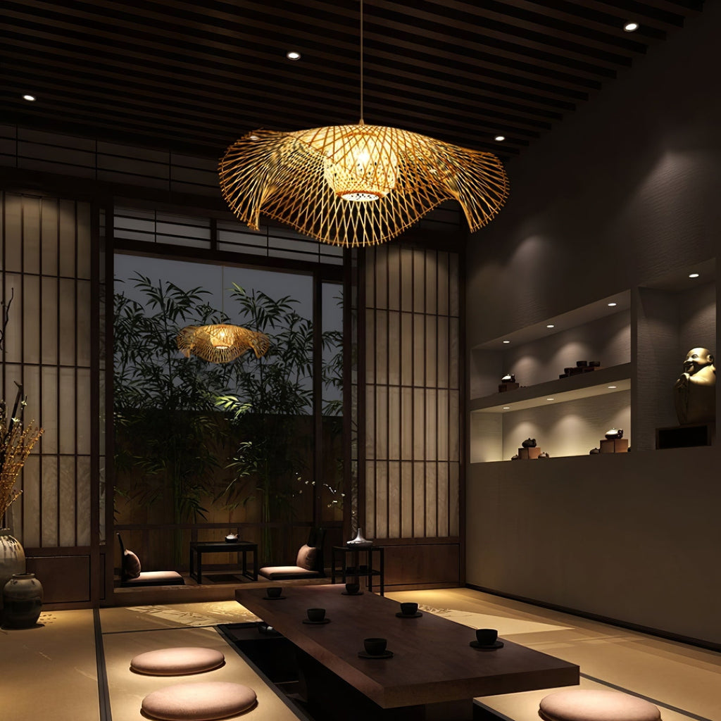 Bamboo Lotus Leaf Plug In Pendant Lamp
